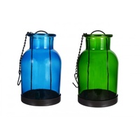 8X15Cm Set Of 2 Hanging Glass Candle Holders Blue / Green Suitable For Tealights and Votive Candles