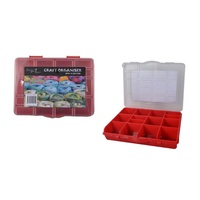 1pce Red 16x12x3cm 15 Section Craft Storage Container with Open/Close Lid Organiser