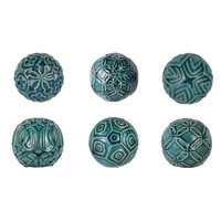 3pce 10cm Blue Designer Glazed Cermanic Deco Ball with design (3 chosed at random)
