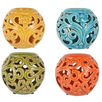 1pce 10cm Ceramic Ball Candle Holder, Rustic Colours, Lantern