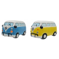 16X10X9Cm Set Of 2 Ceramic Combi Vans Retro Hippy Design Yellow / Blue Colours