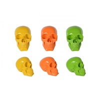 Set Of Three Poly Fluro Skulls Yellow, Orange and Green Gloss Finish 11X16X13Cm