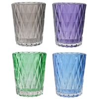 1pce 9cm Cup Candle Holder, Diamond Pressed Glass, Beautiful Colours