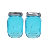 9X17Cm 2Pce Turquoise Mason Style Jar Glass Candle Holder With Chain Hangable or Freestanding 1L