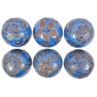 3pce 10cm Light Blue Designer Glazed Cermanic Deco Ball with design (3 chosed at random)