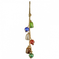 1 x 53cm Tier of 6 Hanging Multi-Coloured Glass Buoy and Bottles, with Twine