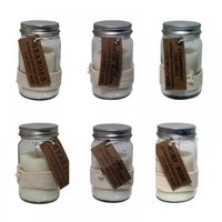 6pce Solid Glass 5% Oil Scented Candle in Mason Style Jar with Sealed Lid and Roap Motif 9x5cm