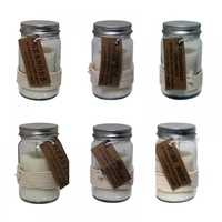 1pce Solid Glass 5% Oil Scented Candle in Mason Style Jar with Sealed Lid and Roap Motif 9x5cm
