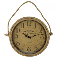 46cm Watch Maker Wall Clock with Rope Trim, Vintage Rustic Look, London Style