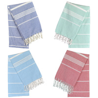 1pce 180cm Cotton Turkish Hammam Towel with Hamptons Block Colours