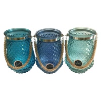 1pce Vintage Style Lantern in Blue Shades with Rope 19x27cm