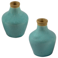 1pce Sky Blue Taper Vase with Crackle Detail Decor