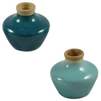 1pce 9cm Blue Round Taper Vase with Crackle Detail Decor