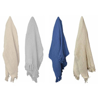 1pce 170cm Knitted Cotton Fringe Throw Rug Assorted Colours