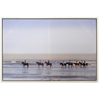 NEW LARGE 120CM x 80CM WHITE FRAME CANVAS PRINT - BEACH HORSES