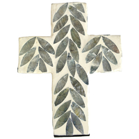 1pce Sari 15cm Inlay Cross Crucifix Grey & Ivory Christian Wall Art Décor