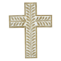 1pce Vine Wood Crucifix Cross White Wash 20x26cm Christian Wall Art Décor