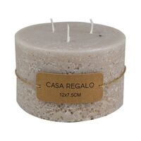 1pce Casa Regalo 12x7.5cm Earth Scented Pillar Candle Cream Triple Wick Long Burn