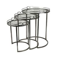 3pce Set of Bridle Metal Mirror Side Tables Silver Hollywood Regency
