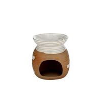 1pce Hayes 10cm Ceramic Oil Burner Natural & White Raw Pottery Style Half Glazed