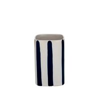 Ceramic Toothbrush Cup 11cm White & Navy Nautical Bathroom Decor