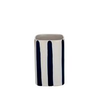 1pce 11cm Ceramic Toothbrush Cup White & Navy Nautical Bathroom Décor