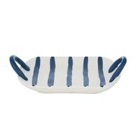 1pce 22cm Ceramic Soap/Jewellery Tray w/Handles White & Navy Nautical Bathroom