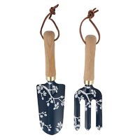 2pce Set of Blossy Gardening Tools 29cm Blue Blossom Design Cute Metal