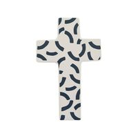 1pce Curva Ceramic Crucifix Cross 10x16cm White & Navy Christian Wall Art Décor