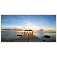 NEW LARGE 120CM x 60CM WHITE FRAME CANVAS PRINT - JETTY SUNSET