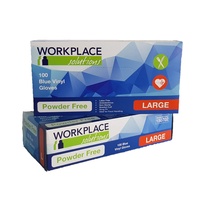 BULK LOT 200pcs Powder-FREE Large Blue Vinyl Disposable Gloves Food Handling Grade
