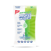 Antibacterial Wet Wipes Disinfectant 2 in 1 Hands and Surfaces - 50 Pack