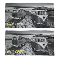 2x Beach Towels Gold Coast 2 Kombi Vans Grey Cotton 75x150cm Summer Bundled Set