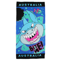 Kids Beach Towel Sharks Bite Me Australia Blue Cotton 1 Piece 75x150cm