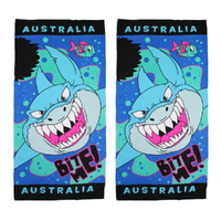 2x Kids Beach Towels Sharks Bite Me Australia Blue Cotton 75x150cm Summer Bundled Set