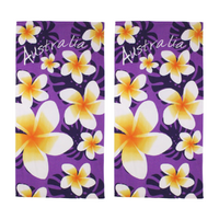 2x Beach Towels Australian Frangipani Flowers Purple Cotton 75x150cm Summer Bundled Set