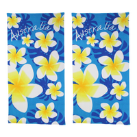 2x Beach Towels Australian Frangipani Flowers Blue Cotton 75x150cm Summer Bundled Set
