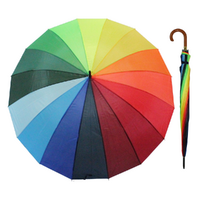 1pce Rainbow Umbrella Large 127cm 16 Panel Auto Easy Open Curved Handle