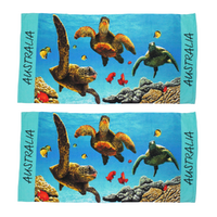 2x Beach Towels Underwater Turtles Australia Aqua Cotton 75x150cm Summer Bundled Set