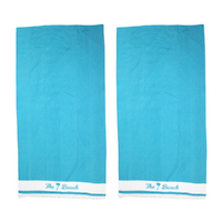 2x Fringe Beach Towels The Beach Blue Cotton 85x170cm Summer Bundled Set