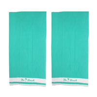 2x Fringe Beach Towels The Beach Aqua Blue/Green Cotton 85x170cm Summer Bundled Set
