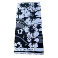 Fringe Beach Towel The Beach Hibiscus Black Cotton 1 Piece 85x170cm