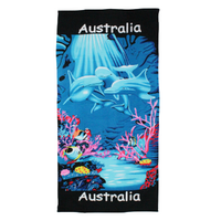 Kids Beach Towel Australian Dolphin & Pink Coral Blue Cotton 1 Piece 75x150cm