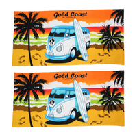 2x Beach Towels Gold Coast Tropical Kombi Orange Cotton 75x150cm Summer Bundled Set