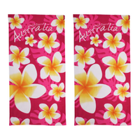 2x Beach Towels Gold Coast Frangipani Flowers Pink Cotton 75x150cm Summer Bundled Set