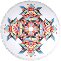 New 1pce Round Beach Towel Microfibre Rug Picnic Throw 150cm Psych L Design