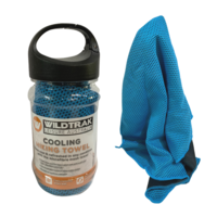 Cooling Towel In Holder 102x30.5cm Cools When Wet Reusable Blue