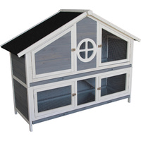 New 1pce Cottage Style 2 Storey Rabbit Hutch Pet Home Kennel Blue/White Outdoor