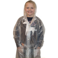 New 1pce Raincoat Childrens Kids Transparent Plastic Water Proof Hood Dry Small