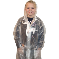New 1pce Raincoat Childrens Kids Transparent Plastic Water Proof Hood Dry Large